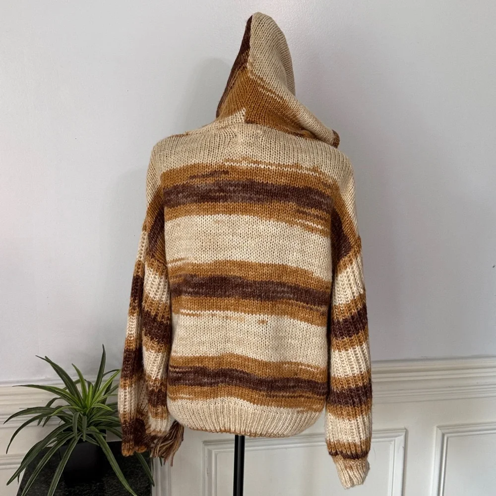 NWT Moon River Anthro Brown Cream Striped Knit Hoodie Sweater Jogger Pants M - Picture 4 of 8